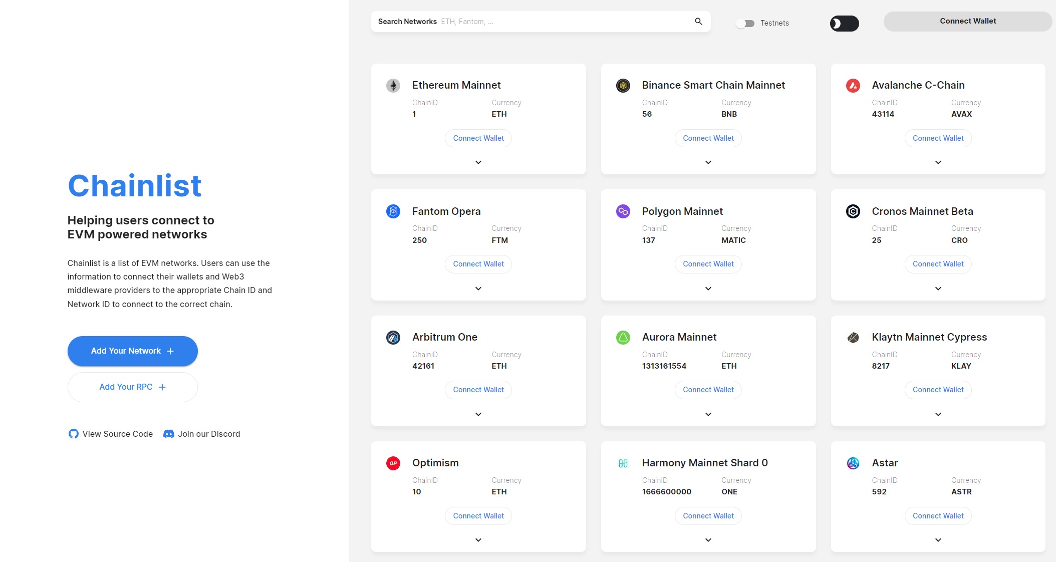 メタマスクにネットワークを追加 chainlist