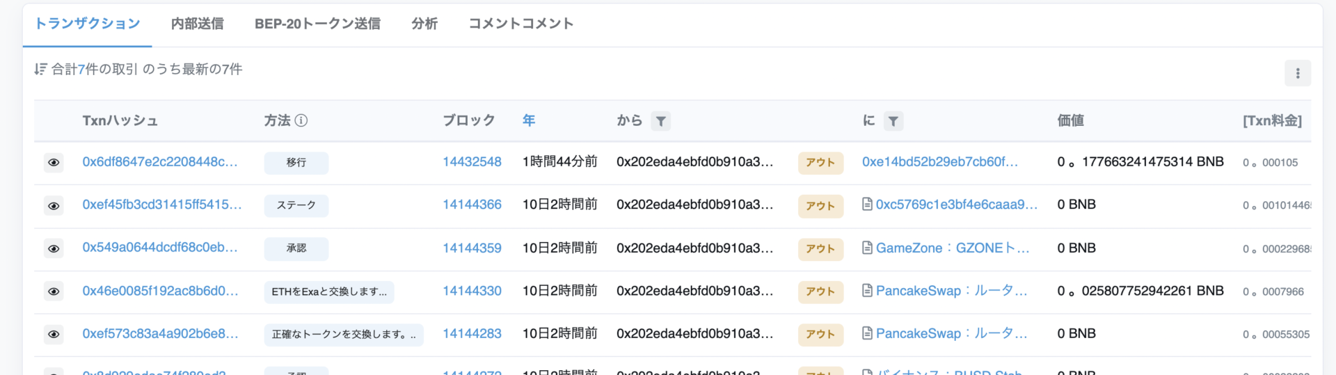 トランザクションの確認